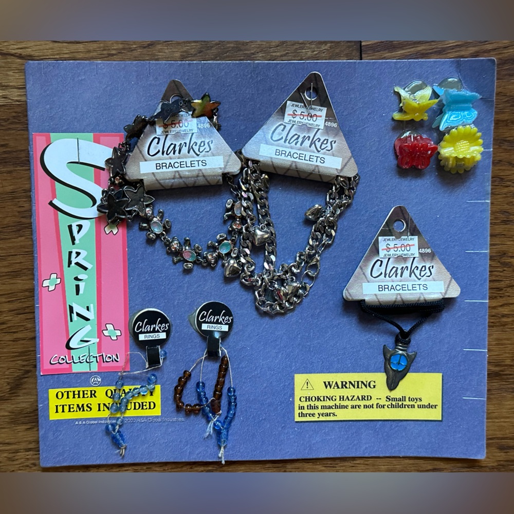 Vintage Gumball Vending Machine prize card  Clark’s Jewelry necklace bracelet ri